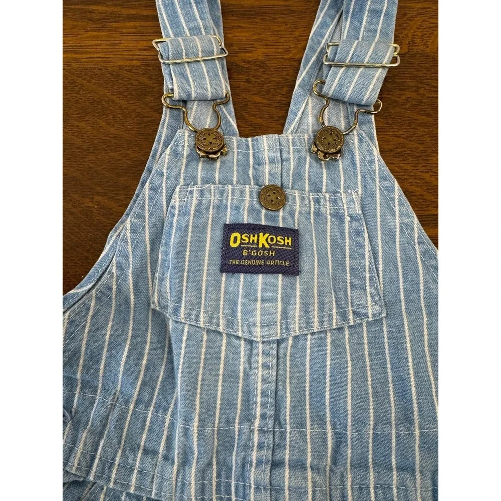 Vintage OshKosh B'gosh Overalls‎ Kids S/M Blue White Stripe Denim Made USA 90s
